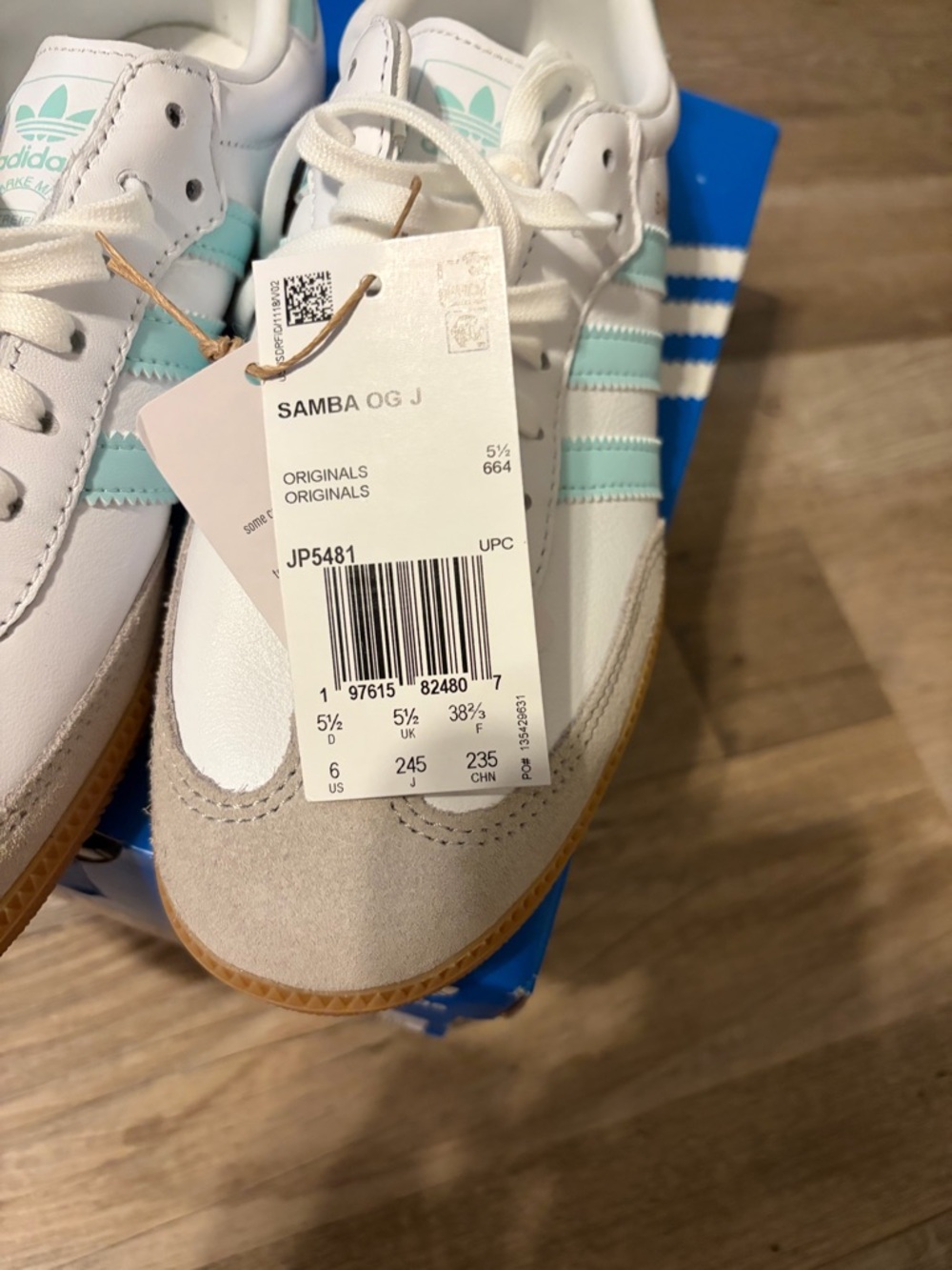 adidas White Aqua stripes and gum bottom Samba Sneakers - Picture 5 of 6